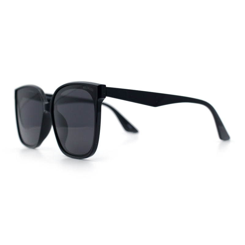 Womens Polarized Inset Lens Large Horn Rim Rectangle Boyfriend Sunglasses