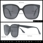 Womens Polarized Inset Lens Large Horn Rim Rectangle Boyfriend Sunglasses
