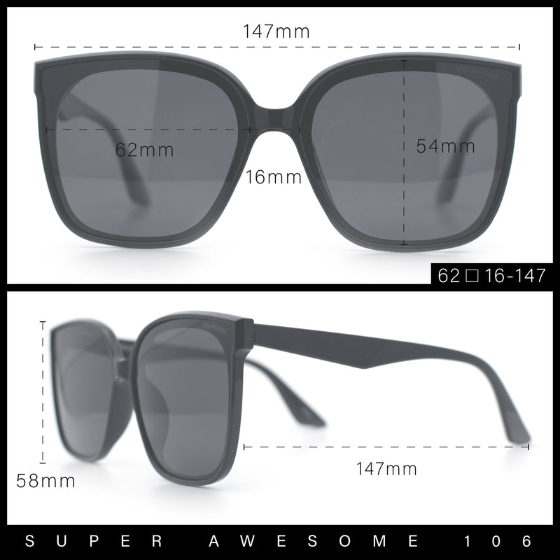 Womens Polarized Inset Lens Large Horn Rim Rectangle Boyfriend Sunglasses