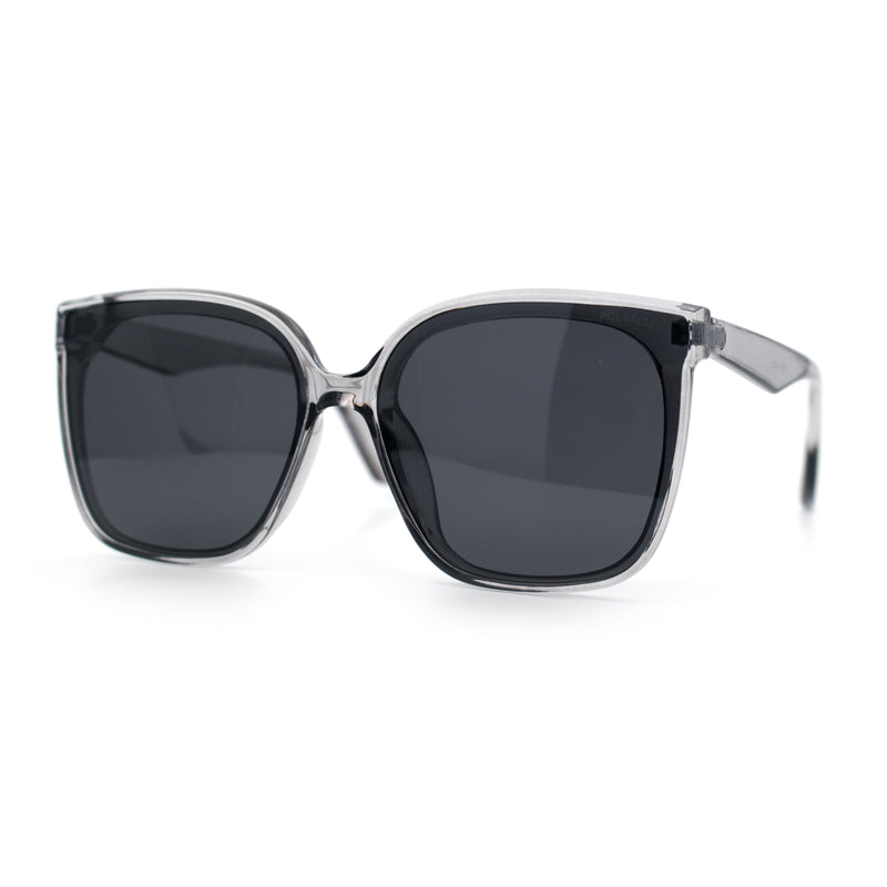 Womens Polarized Inset Lens Large Horn Rim Rectangle Boyfriend Sunglasses