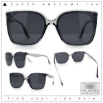 Womens Polarized Inset Lens Large Horn Rim Rectangle Boyfriend Sunglasses