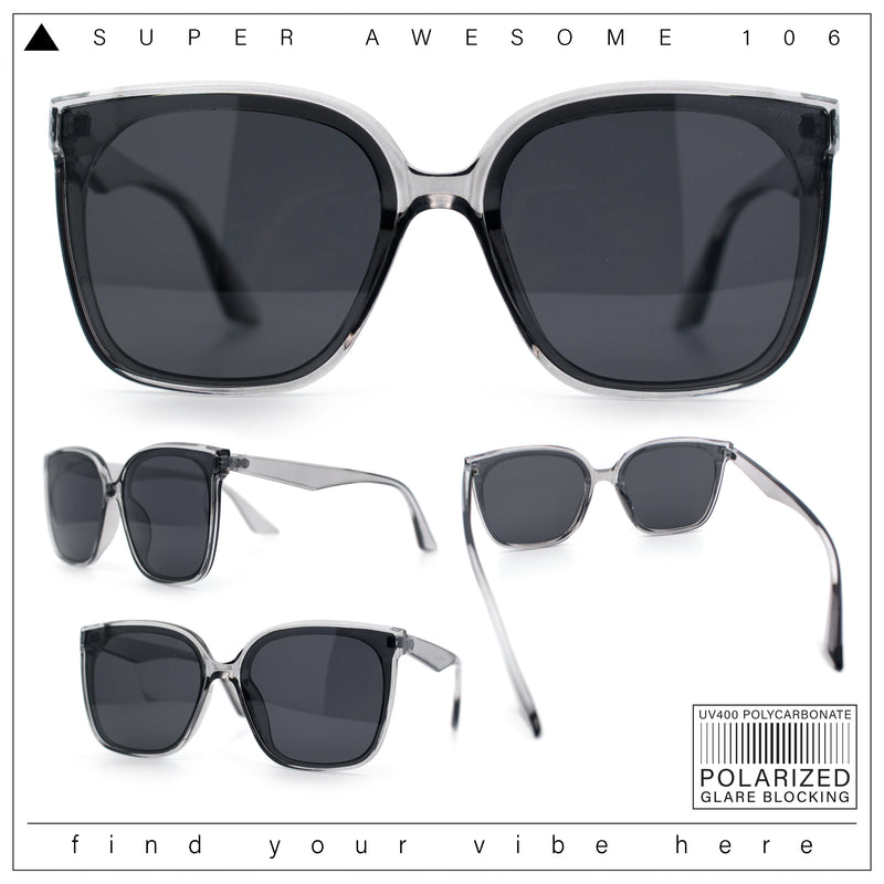 Womens Polarized Inset Lens Large Horn Rim Rectangle Boyfriend Sunglasses