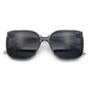 Womens Polarized Inset Lens Large Horn Rim Rectangle Boyfriend Sunglasses