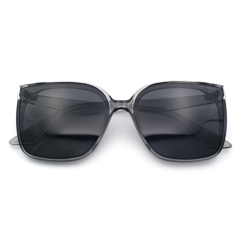 Womens Polarized Inset Lens Large Horn Rim Rectangle Boyfriend Sunglasses