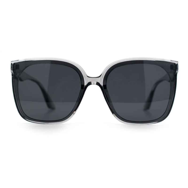 Womens Polarized Inset Lens Large Horn Rim Rectangle Boyfriend Sunglasses