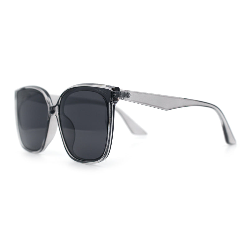 Womens Polarized Inset Lens Large Horn Rim Rectangle Boyfriend Sunglasses