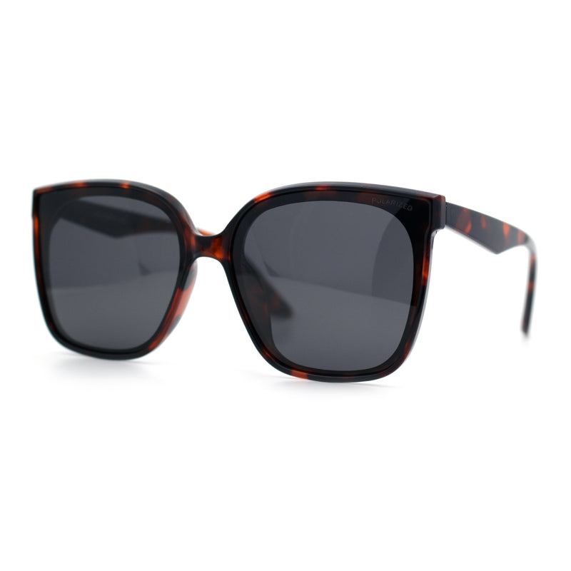 Womens Polarized Inset Lens Large Horn Rim Rectangle Boyfriend Sunglasses