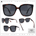 Womens Polarized Inset Lens Large Horn Rim Rectangle Boyfriend Sunglasses