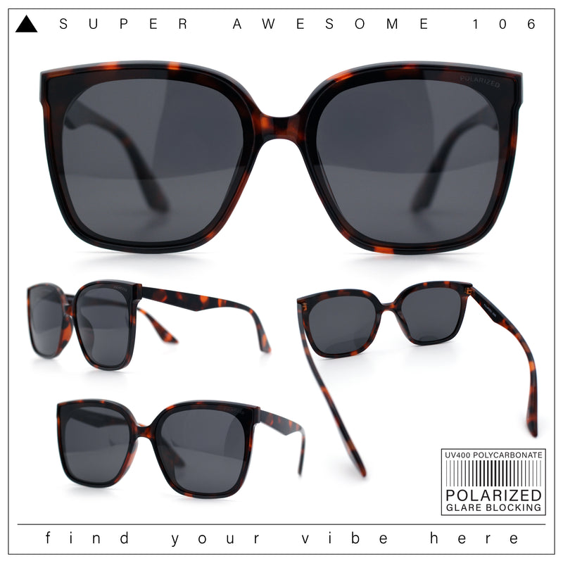 Womens Polarized Inset Lens Large Horn Rim Rectangle Boyfriend Sunglasses