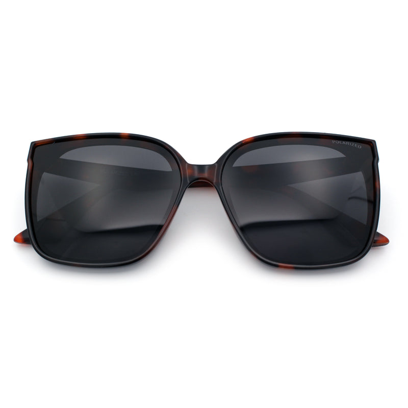 Womens Polarized Inset Lens Large Horn Rim Rectangle Boyfriend Sunglasses
