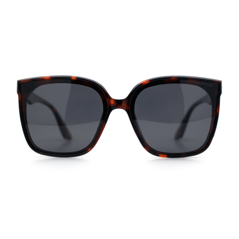 Womens Polarized Inset Lens Large Horn Rim Rectangle Boyfriend Sunglasses