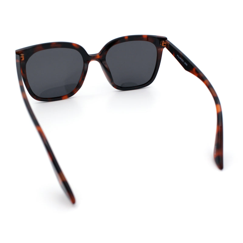 Womens Polarized Inset Lens Large Horn Rim Rectangle Boyfriend Sunglasses
