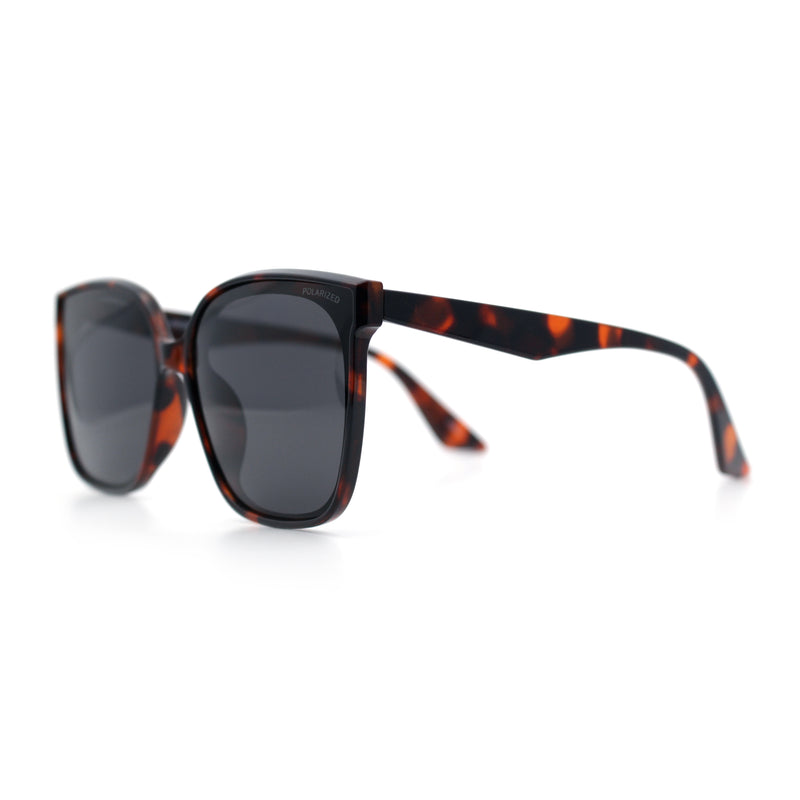 Womens Polarized Inset Lens Large Horn Rim Rectangle Boyfriend Sunglasses