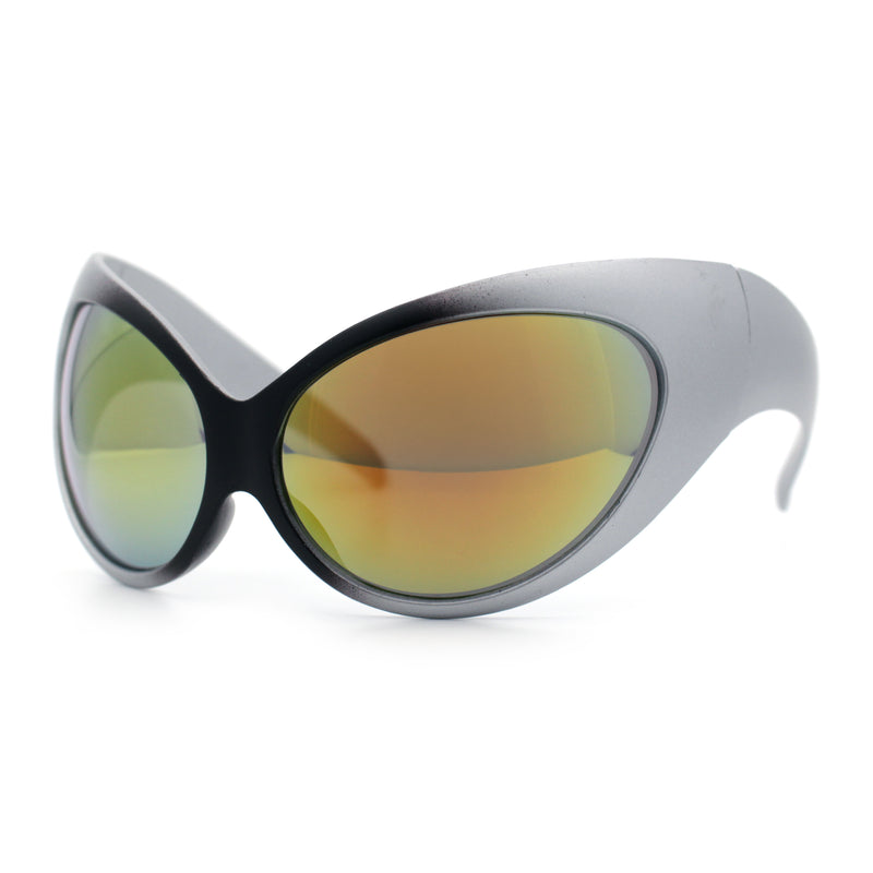 Womens Oversized Oval Wrap Around High Temple Goggle Plastic Sport Sunglasses