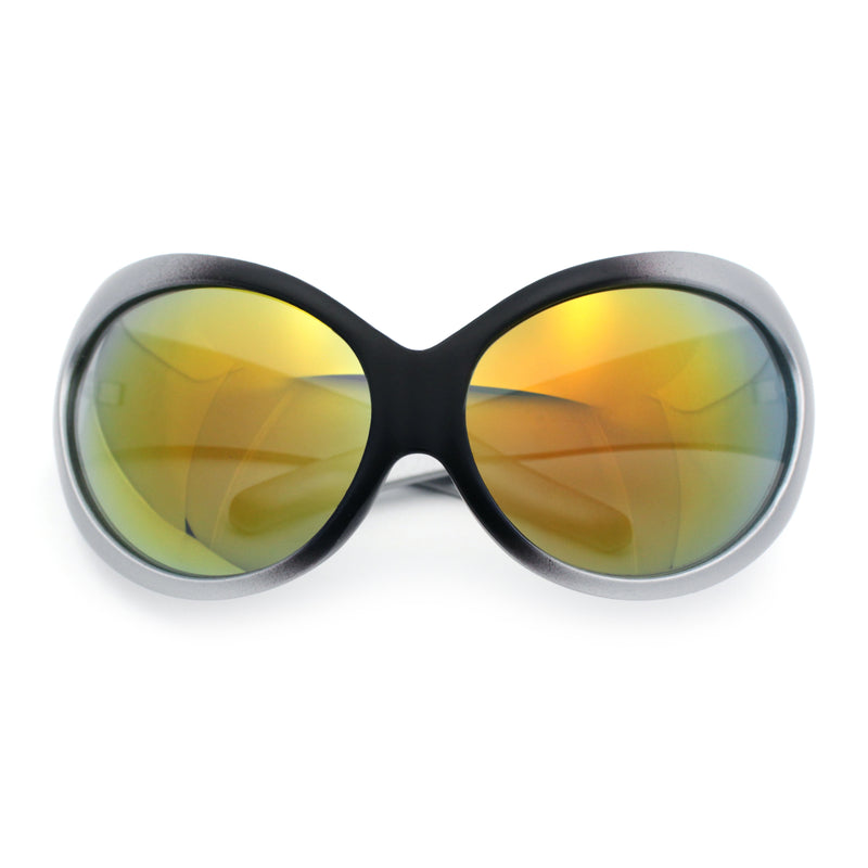 Womens Oversized Oval Wrap Around High Temple Goggle Plastic Sport Sunglasses