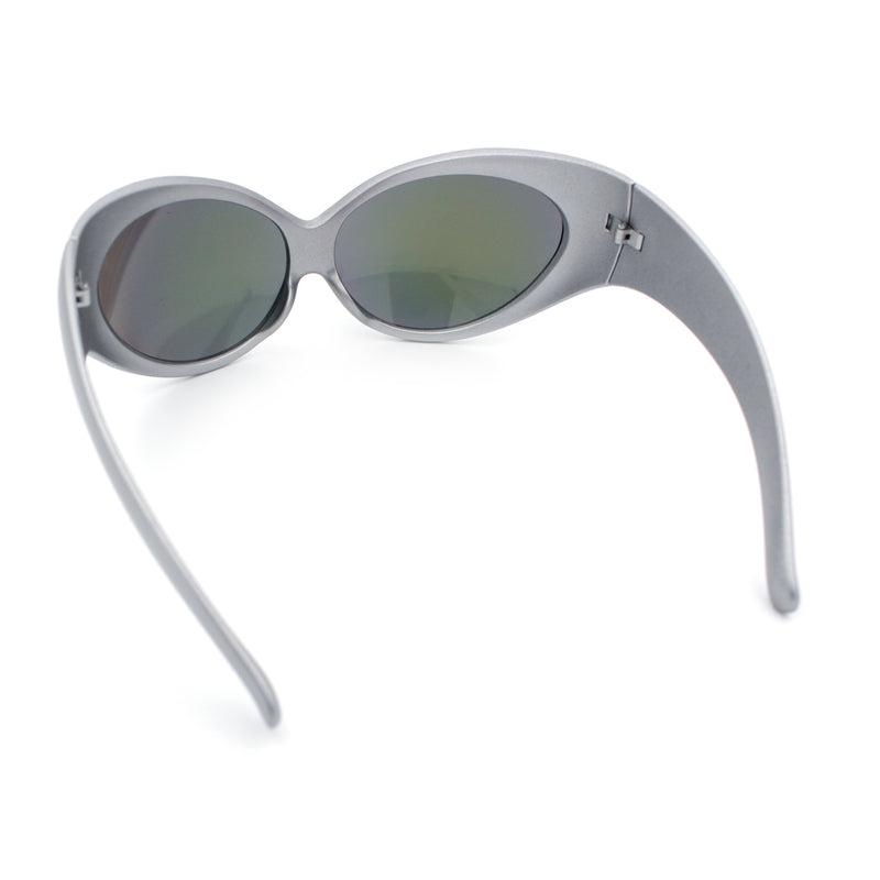 Womens Oversized Oval Wrap Around High Temple Goggle Plastic Sport Sunglasses