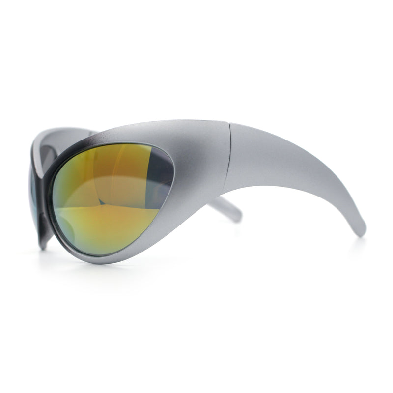Womens Oversized Oval Wrap Around High Temple Goggle Plastic Sport Sunglasses