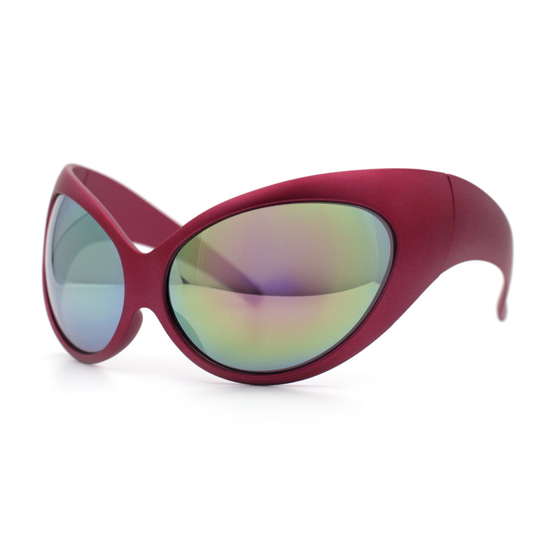 Womens Oversized Oval Wrap Around High Temple Goggle Plastic Sport Sunglasses
