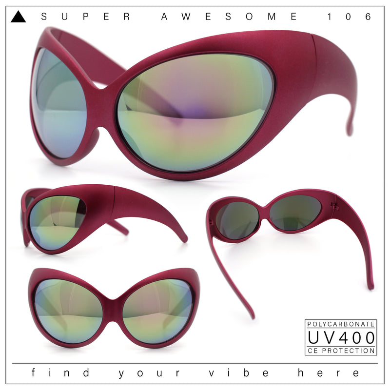 Womens Oversized Oval Wrap Around High Temple Goggle Plastic Sport Sunglasses