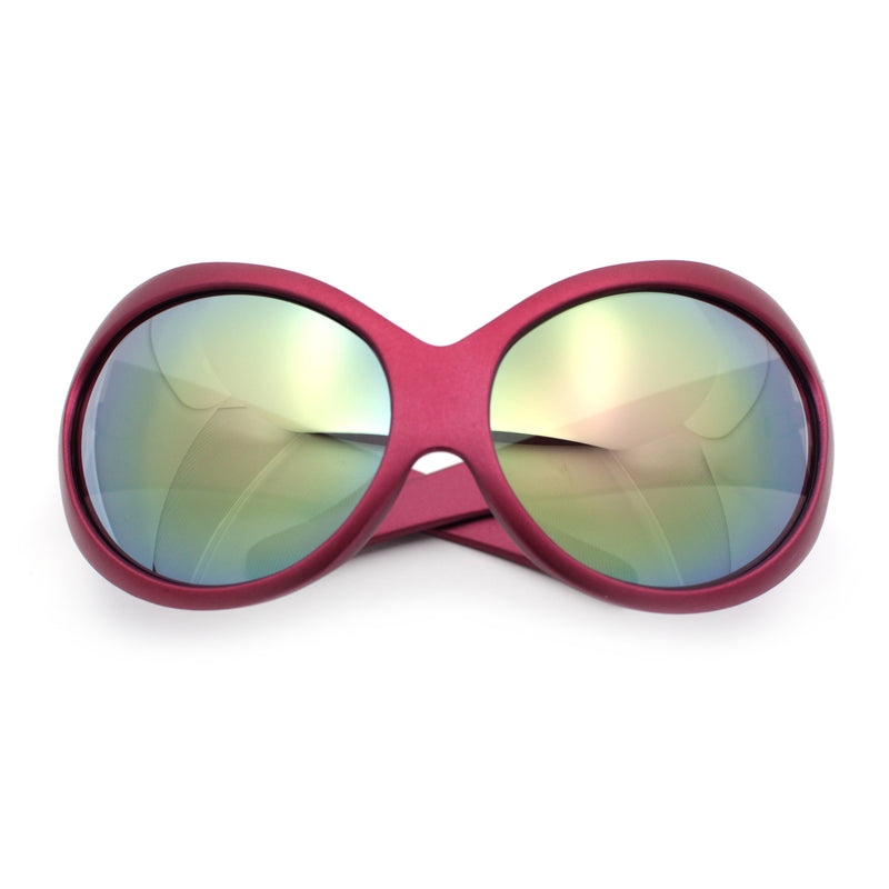 Womens Oversized Oval Wrap Around High Temple Goggle Plastic Sport Sunglasses