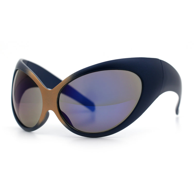 Womens Oversized Oval Wrap Around High Temple Goggle Plastic Sport Sunglasses