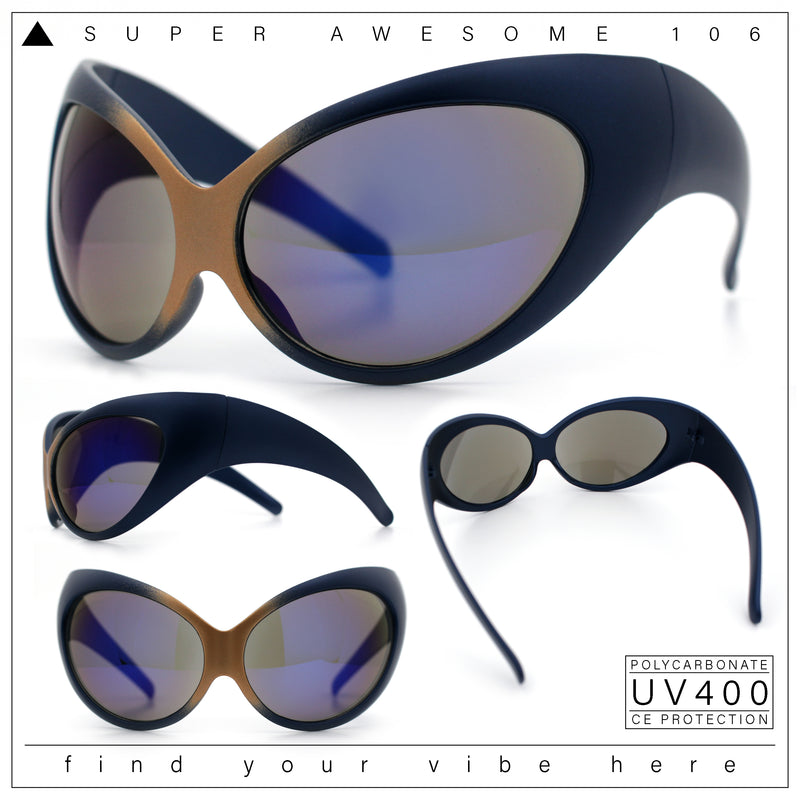 Womens Oversized Oval Wrap Around High Temple Goggle Plastic Sport Sunglasses