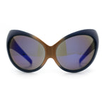 Womens Oversized Oval Wrap Around High Temple Goggle Plastic Sport Sunglasses