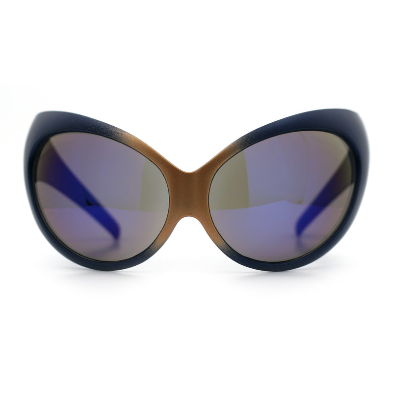 Womens Oversized Oval Wrap Around High Temple Goggle Plastic Sport Sunglasses