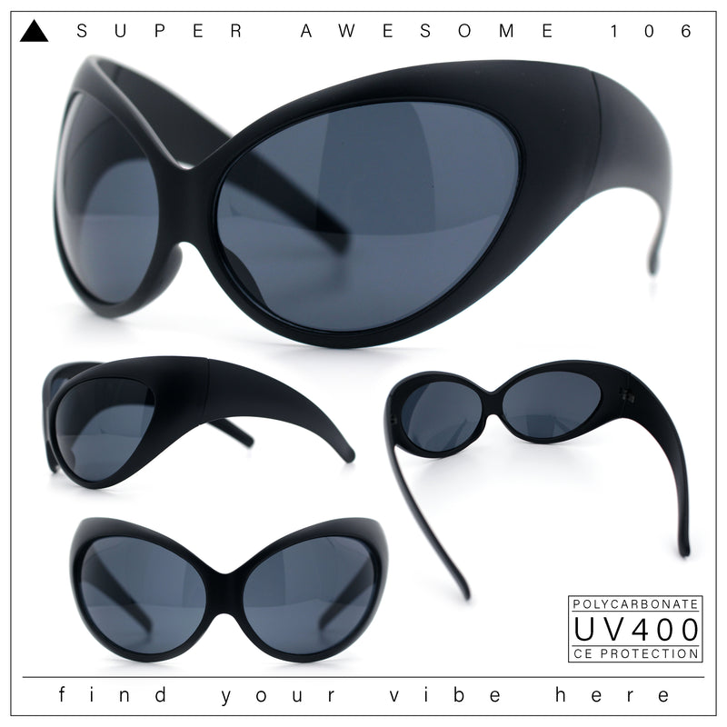 Womens Oversized Oval Wrap Around High Temple Goggle Plastic Sport Sunglasses