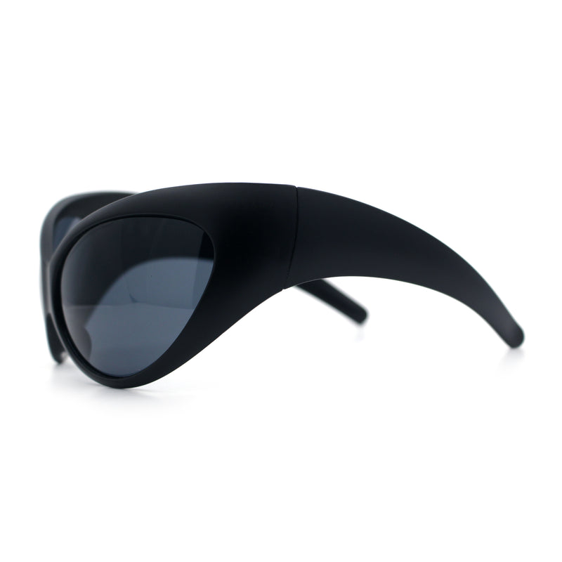 Womens Oversized Oval Wrap Around High Temple Goggle Plastic Sport Sunglasses