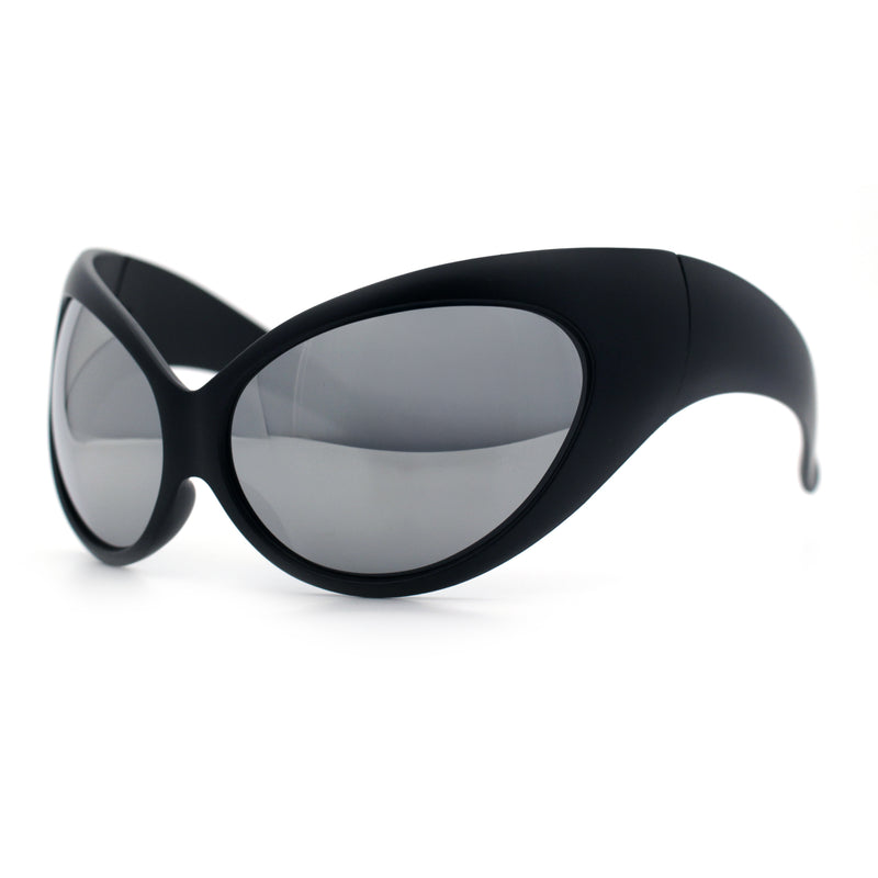 Womens Oversized Oval Wrap Around High Temple Goggle Plastic Sport Sunglasses