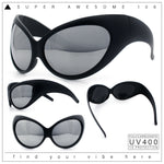 Womens Oversized Oval Wrap Around High Temple Goggle Plastic Sport Sunglasses