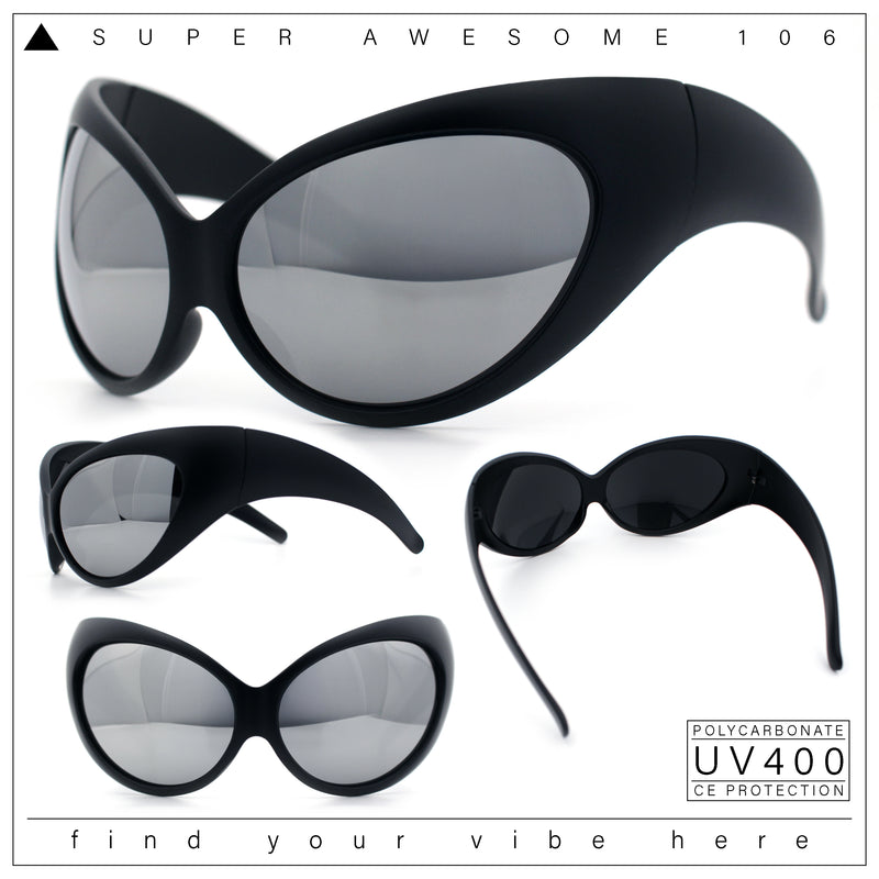 Womens Oversized Oval Wrap Around High Temple Goggle Plastic Sport Sunglasses