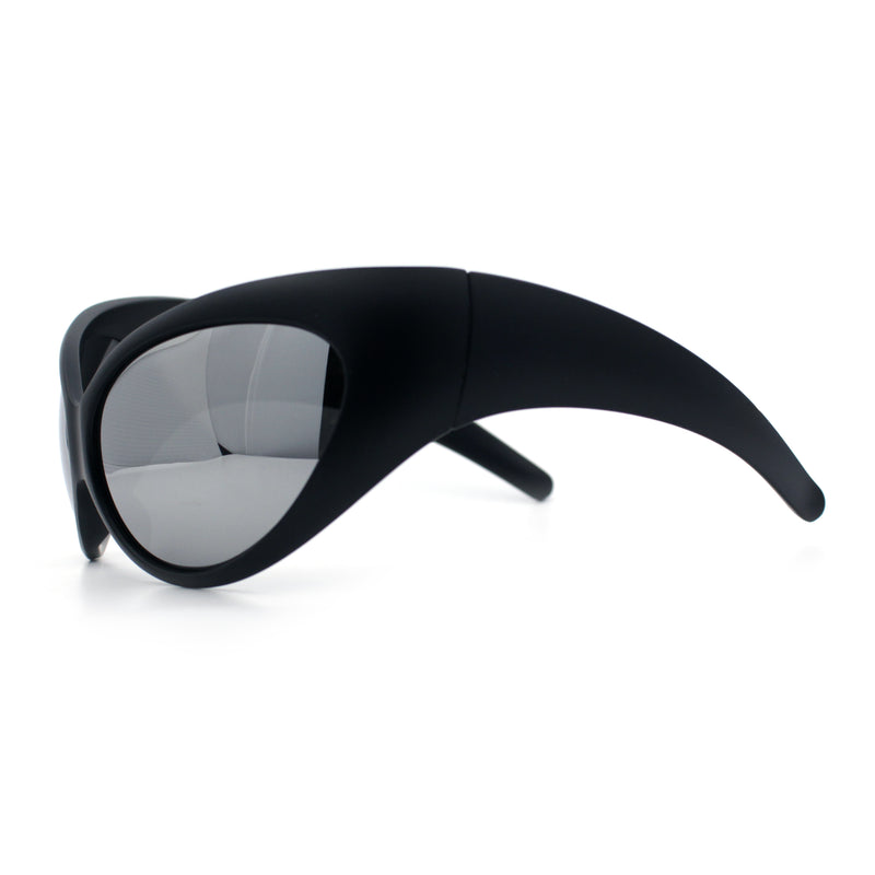 Womens Oversized Oval Wrap Around High Temple Goggle Plastic Sport Sunglasses