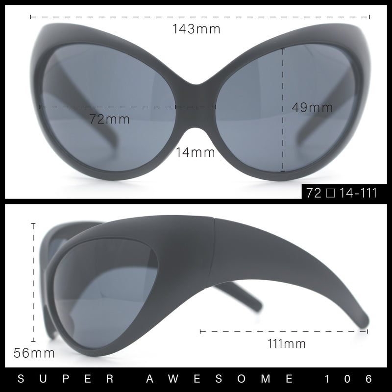 Womens Oversized Oval Wrap Around High Temple Goggle Plastic Sport Sunglasses