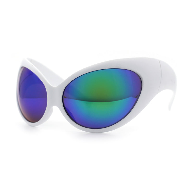 Womens Oversized Oval Wrap Around High Temple Goggle Plastic Sport Sunglasses