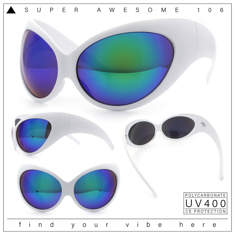 Womens Oversized Oval Wrap Around High Temple Goggle Plastic Sport Sunglasses