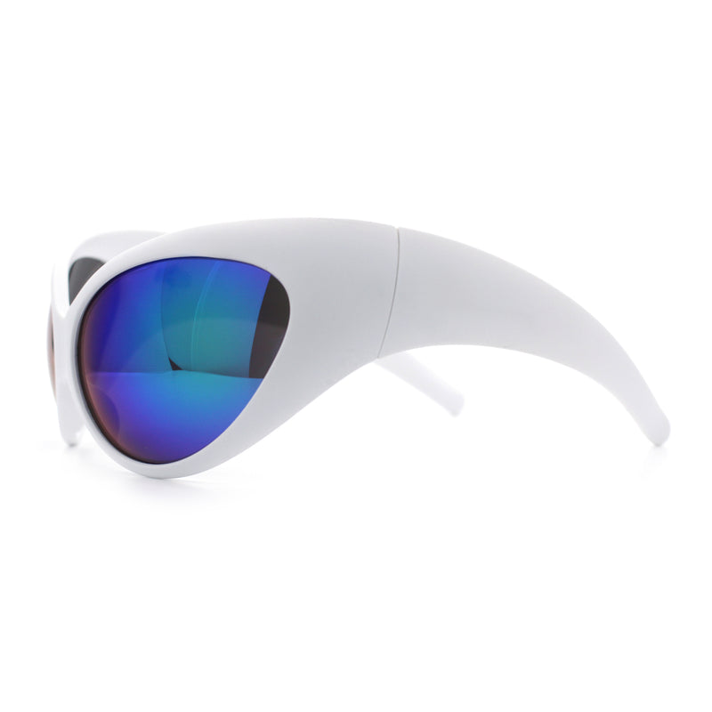 Womens Oversized Oval Wrap Around High Temple Goggle Plastic Sport Sunglasses