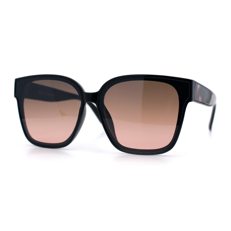 Womens Inset Lens Large Plastic Rectangle Horn Rim Marble Inlay Sunglasses