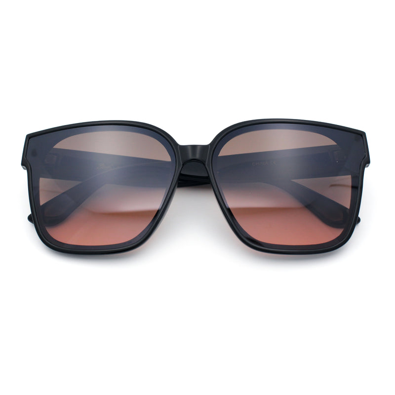 Womens Inset Lens Large Plastic Rectangle Horn Rim Marble Inlay Sunglasses