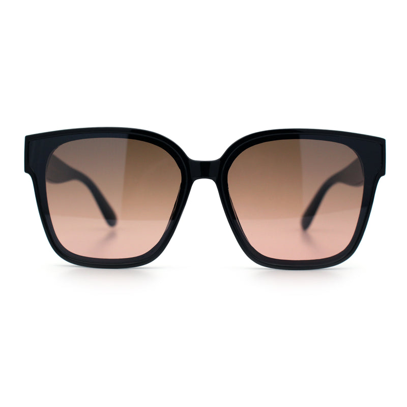 Womens Inset Lens Large Plastic Rectangle Horn Rim Marble Inlay Sunglasses