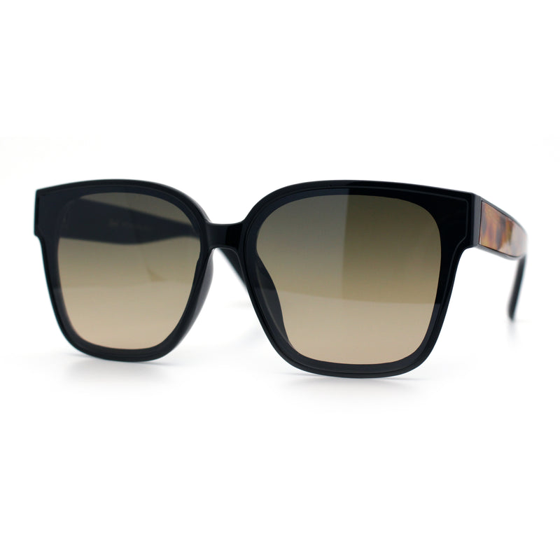 Womens Inset Lens Large Plastic Rectangle Horn Rim Marble Inlay Sunglasses