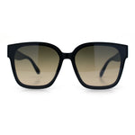 Womens Inset Lens Large Plastic Rectangle Horn Rim Marble Inlay Sunglasses