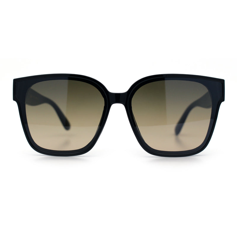 Womens Inset Lens Large Plastic Rectangle Horn Rim Marble Inlay Sunglasses