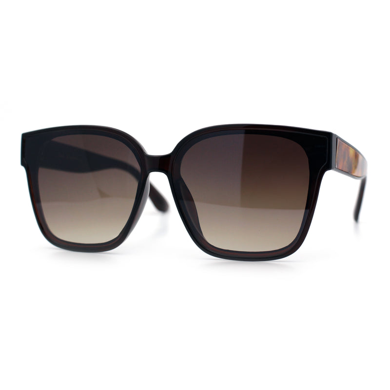 Womens Inset Lens Large Plastic Rectangle Horn Rim Marble Inlay Sunglasses
