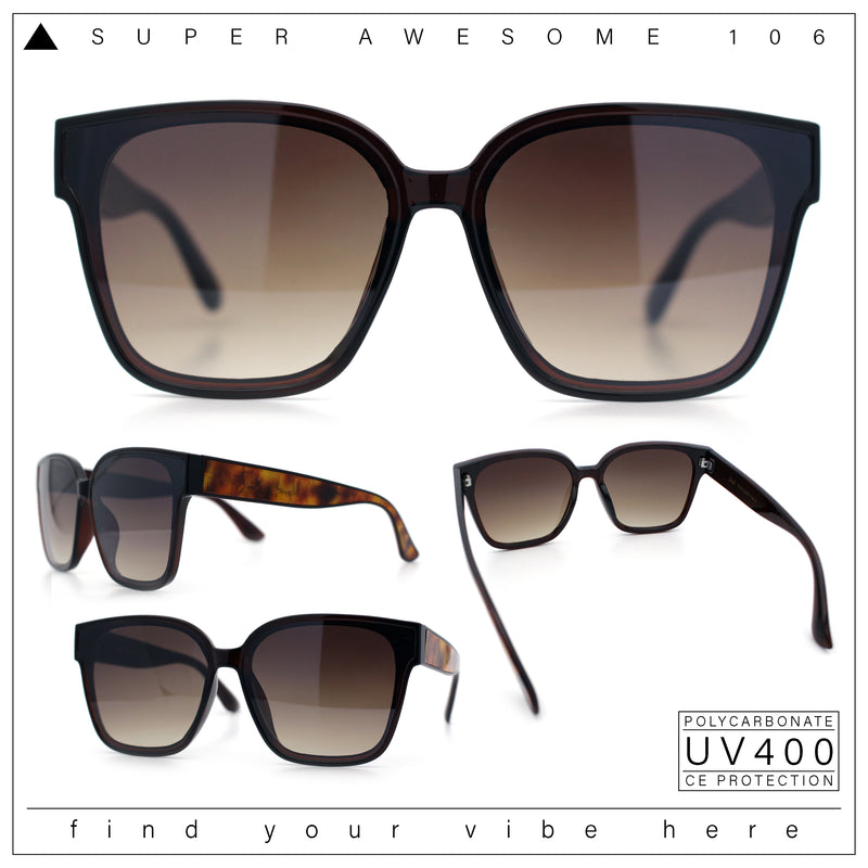 Womens Inset Lens Large Plastic Rectangle Horn Rim Marble Inlay Sunglasses