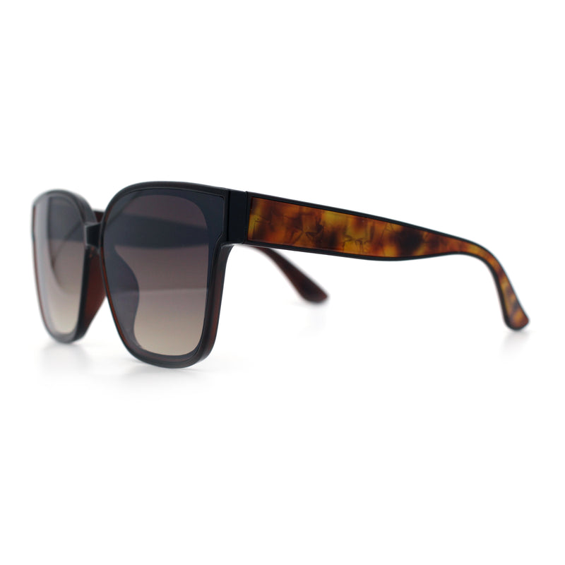 Womens Inset Lens Large Plastic Rectangle Horn Rim Marble Inlay Sunglasses