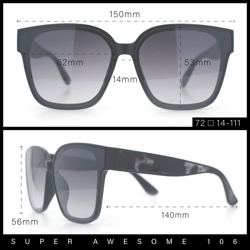 Womens Inset Lens Large Plastic Rectangle Horn Rim Marble Inlay Sunglasses