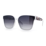 Womens Inset Lens Large Plastic Rectangle Horn Rim Marble Inlay Sunglasses