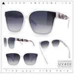 Womens Inset Lens Large Plastic Rectangle Horn Rim Marble Inlay Sunglasses